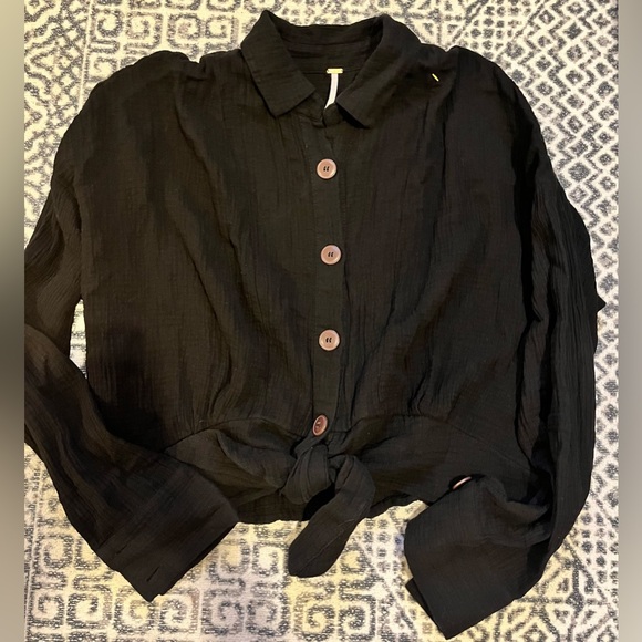 Free People Black Button Up Top - Picture 2 of 4
